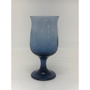 VTG Pfaltzgraph Yorktowne Blue Etched Goblet  5.5" Elegant Floral Glassware